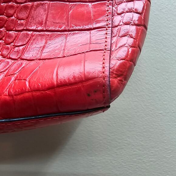 Kate Spade New York Leather Croc Embossed Tote Shoulder Handbag Red/Orange - Picture 3 of 14